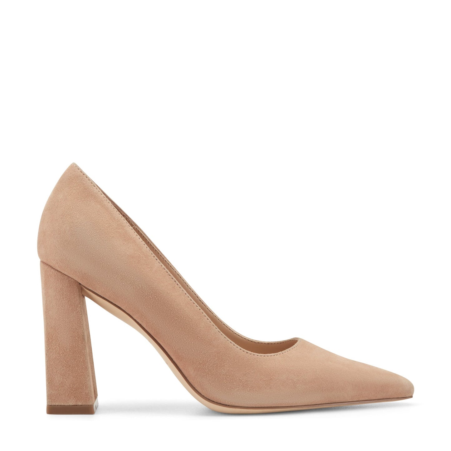 Marc Fisher Minny Leather Block Heel Pump - Medium Natural Suede