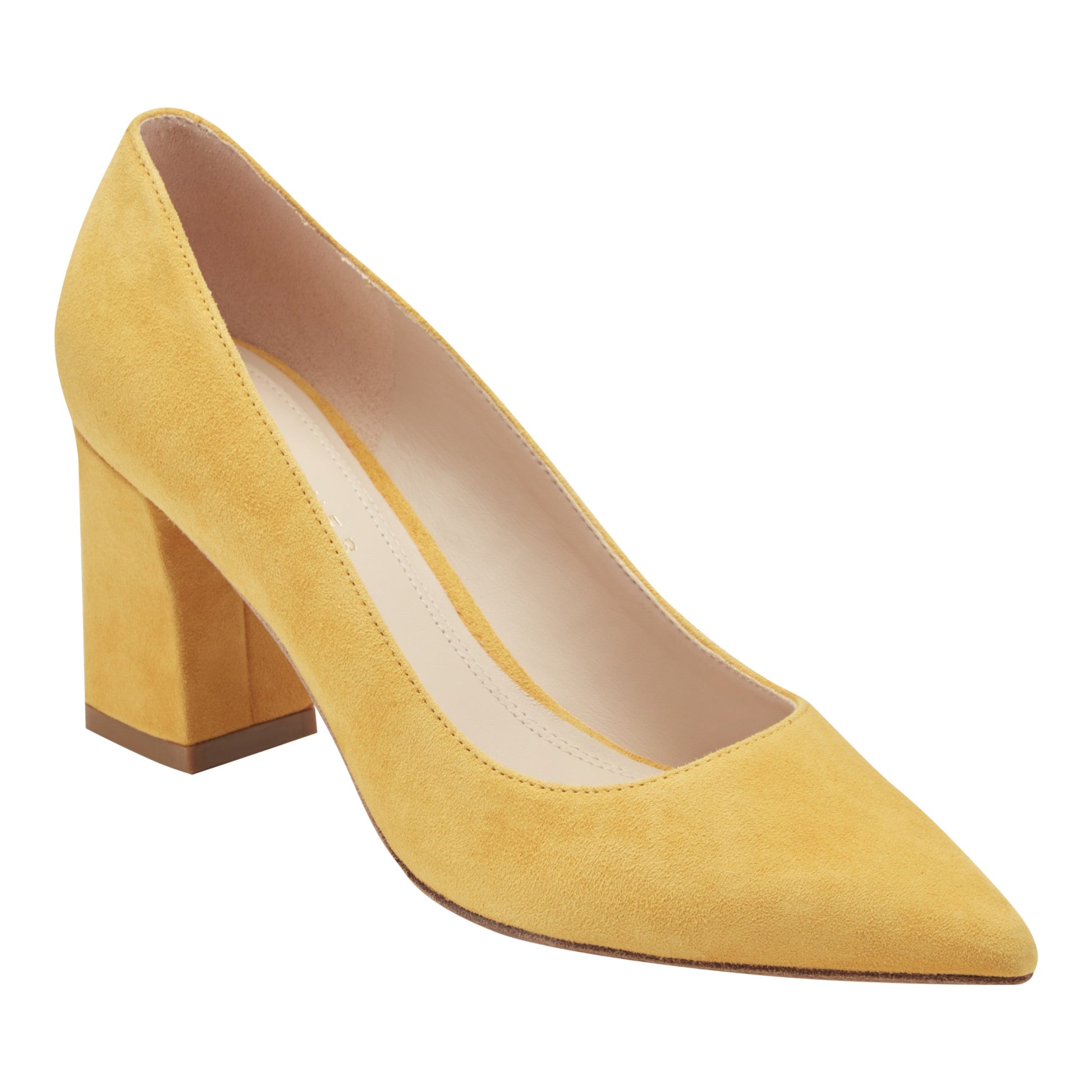 Marc Fisher Zala Block Heel Pointy Toe Pump - Yellow Suede