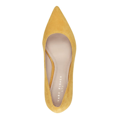 Marc Fisher Zala Block Heel Pointy Toe Pump - Yellow Suede