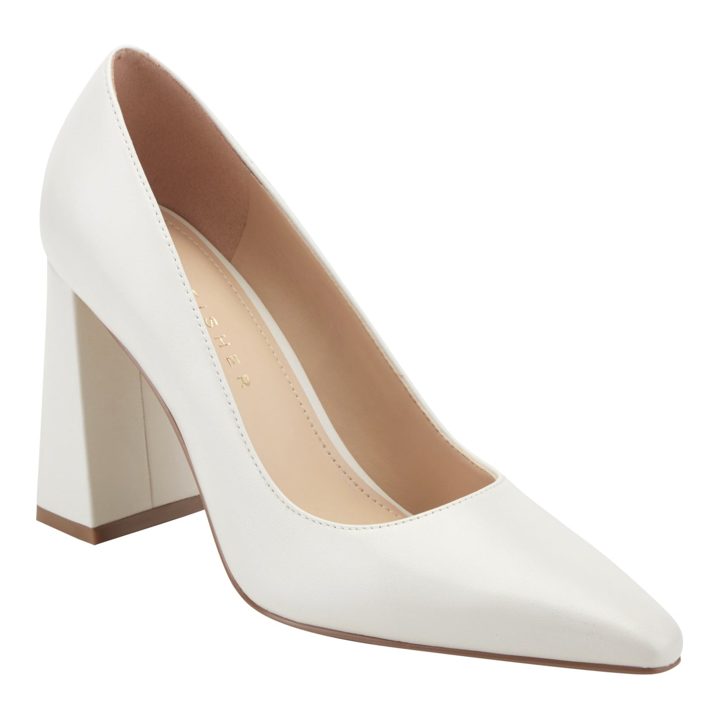 Marc Fisher Minny Leather Block Heel Pump - Ivory Leather