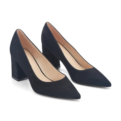 Marc Fisher Zala Block Heel Pointy Toe Pump - Black Suede
