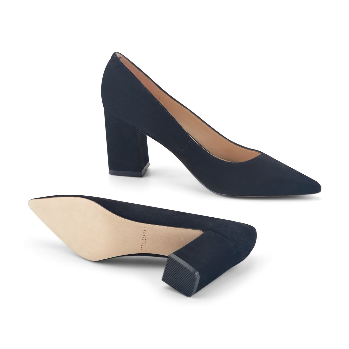 Marc Fisher Zala Block Heel Pointy Toe Pump - Black Suede
