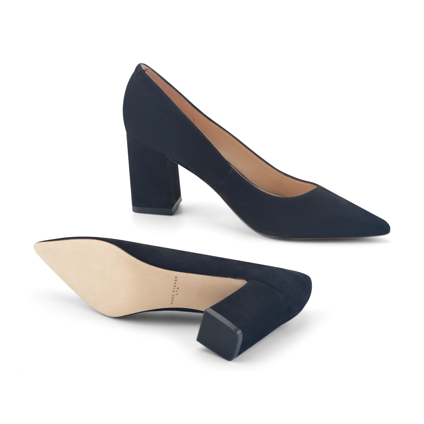 Marc Fisher Zala Block Heel Pointy Toe Pump - Black Suede