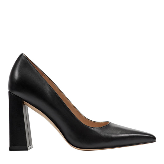 Marc Fisher Minny Leather Block Heel Pump - Black Leather