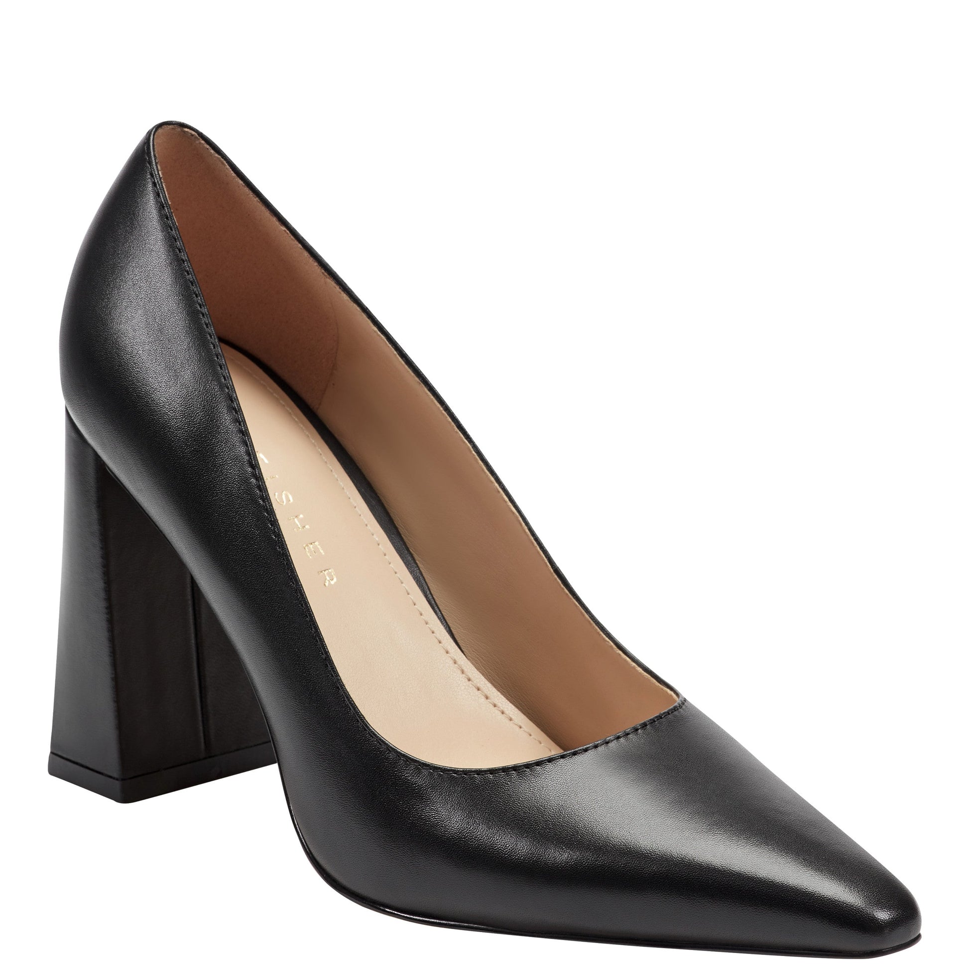 Marc Fisher Minny Leather Block Heel Pump - Black Leather