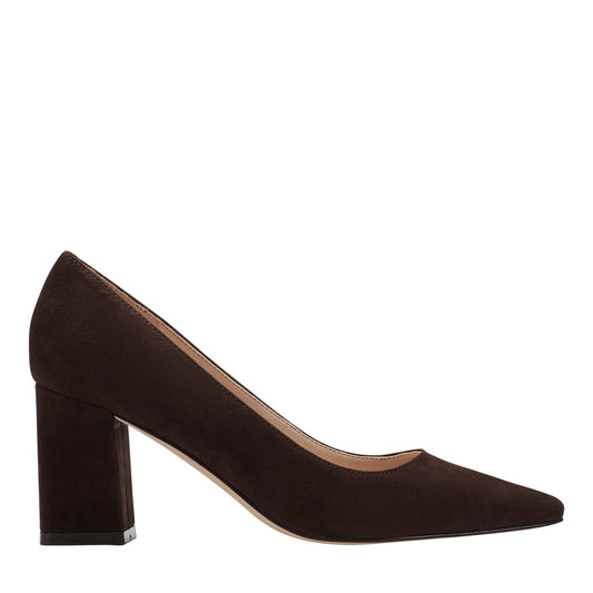 Marc Fisher Zala Block Heel Pointy Toe Pump - Dark Brown Suede