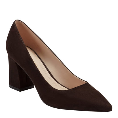 Marc Fisher Zala Block Heel Pointy Toe Pump - Dark Brown Suede