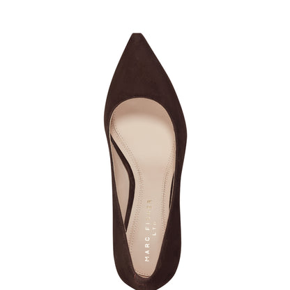 Marc Fisher Zala Block Heel Pointy Toe Pump - Dark Brown Suede