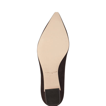 Marc Fisher Zala Block Heel Pointy Toe Pump - Dark Brown Suede