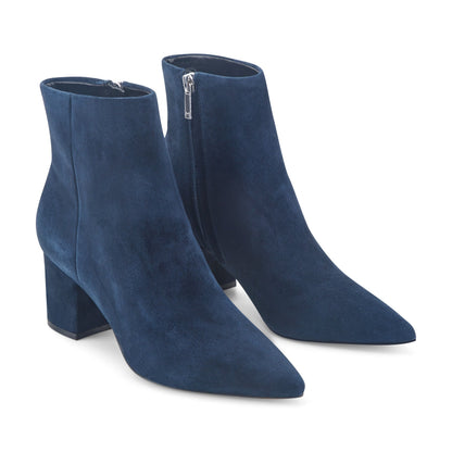 Marc Fisher Jarli Pointy Leather Ankle Bootie - Navy Suede