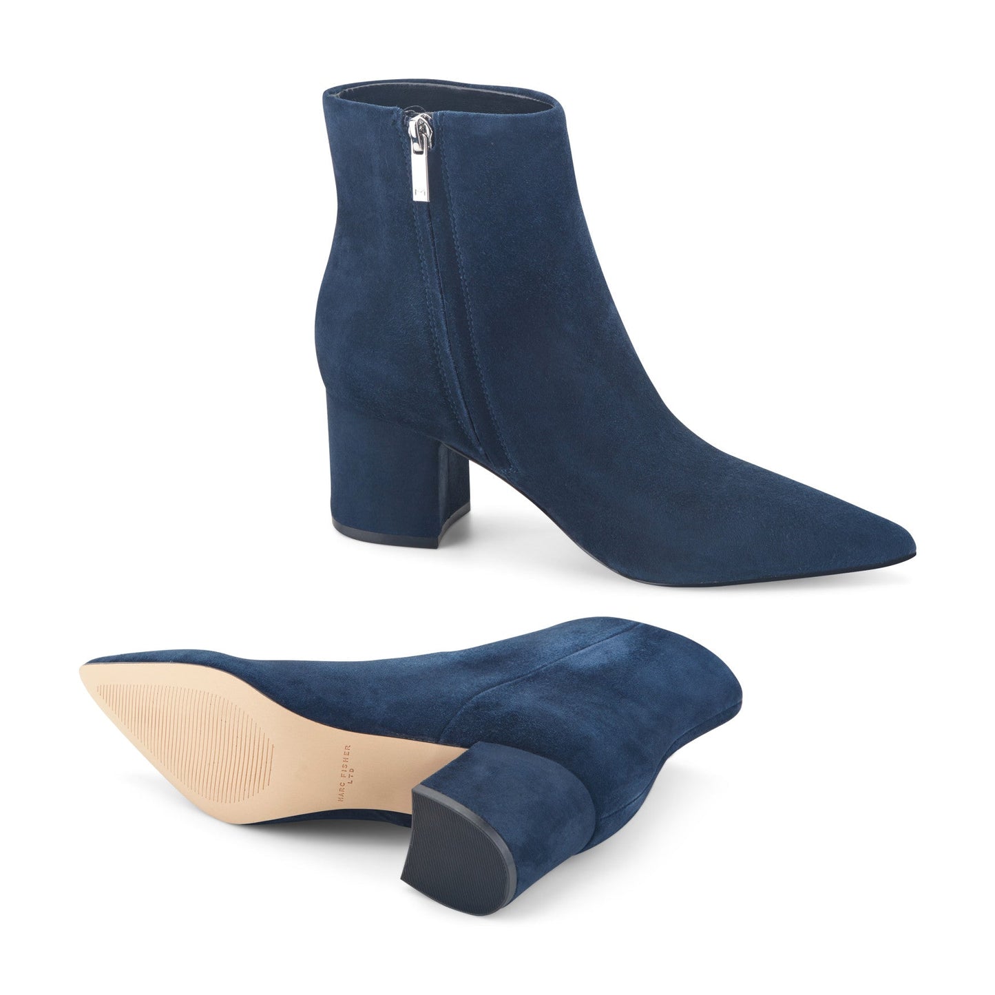 Marc Fisher Jarli Pointy Leather Ankle Bootie - Navy Suede