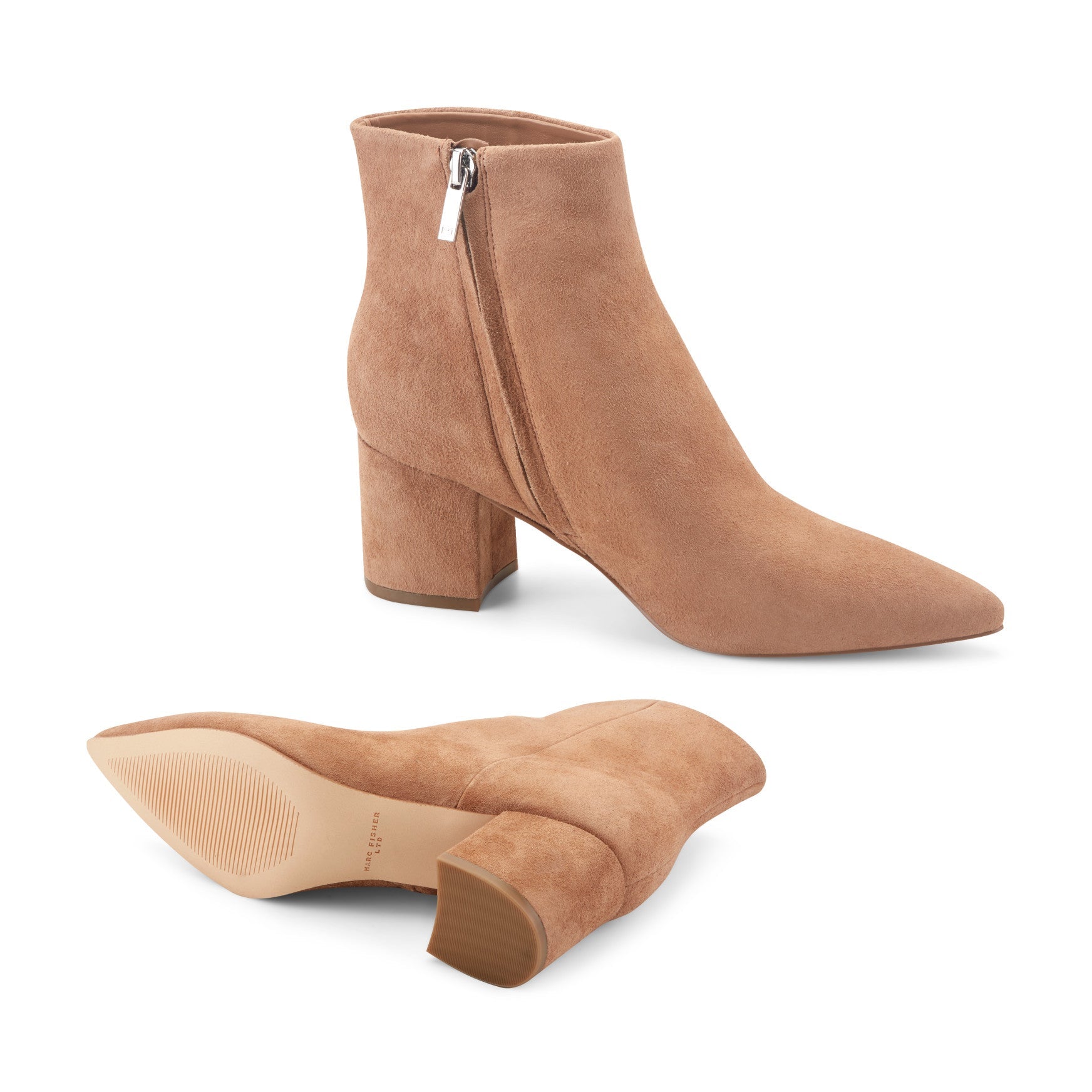 Marc Fisher Jarli Pointy Leather Ankle Bootie - Brown Suede