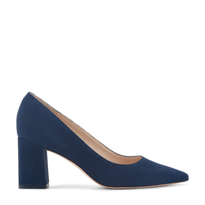 Marc Fisher Zala Block Heel Pointy Toe Pump - NAVY SUEDE