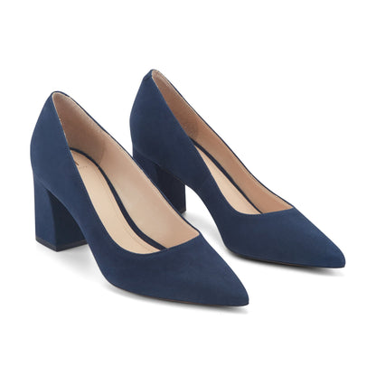 Marc Fisher Zala Block Heel Pointy Toe Pump - NAVY SUEDE