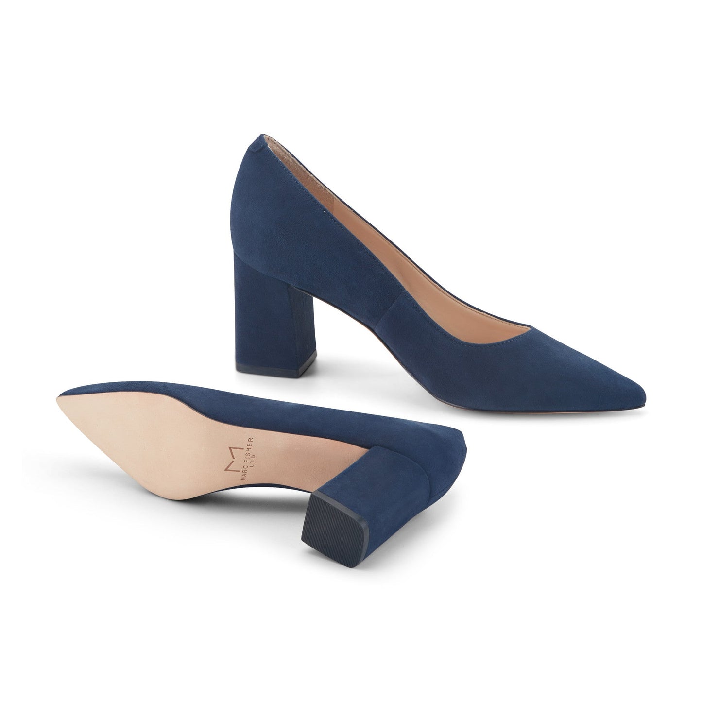 Marc Fisher Zala Block Heel Pointy Toe Pump - NAVY SUEDE