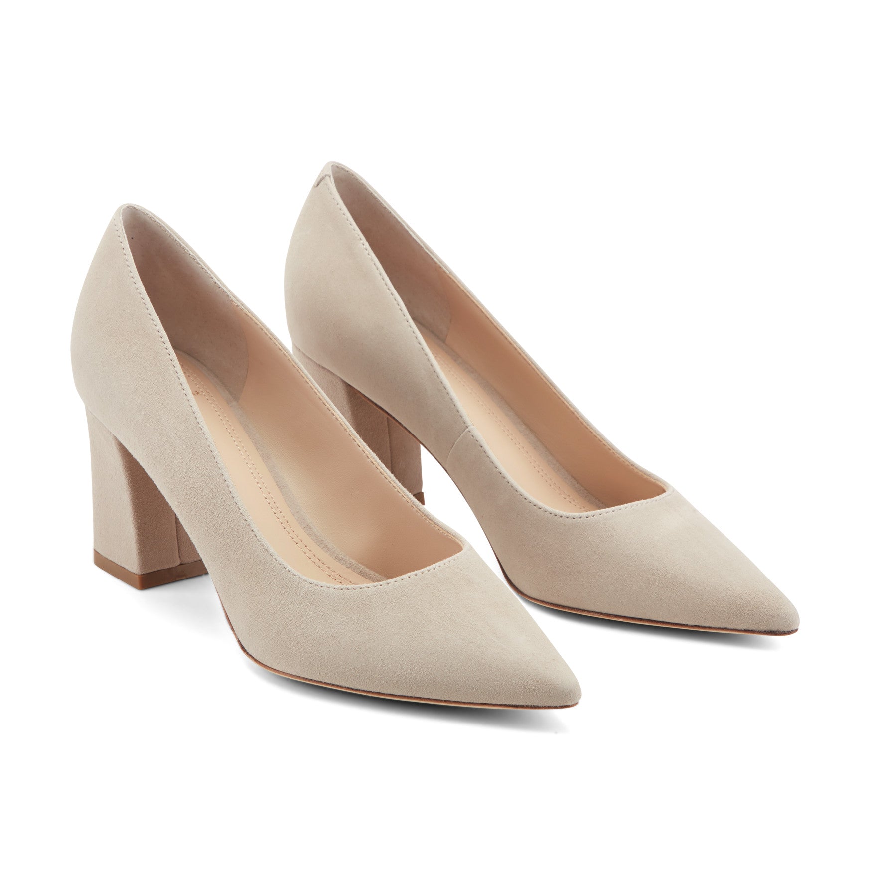 Marc Fisher Zala Block Heel Pointy Toe Pump - Natural Suede