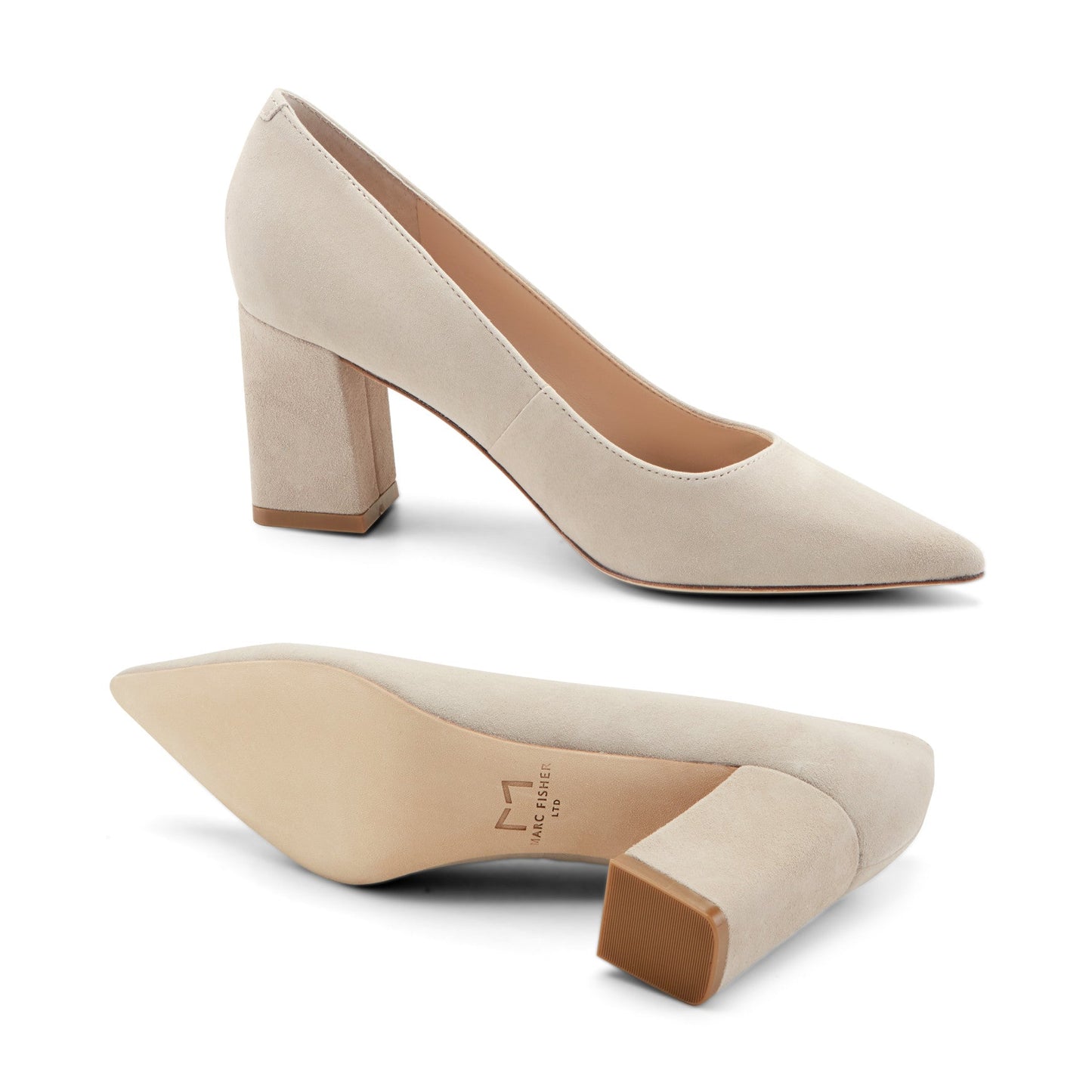 Marc Fisher Zala Block Heel Pointy Toe Pump - Natural Suede