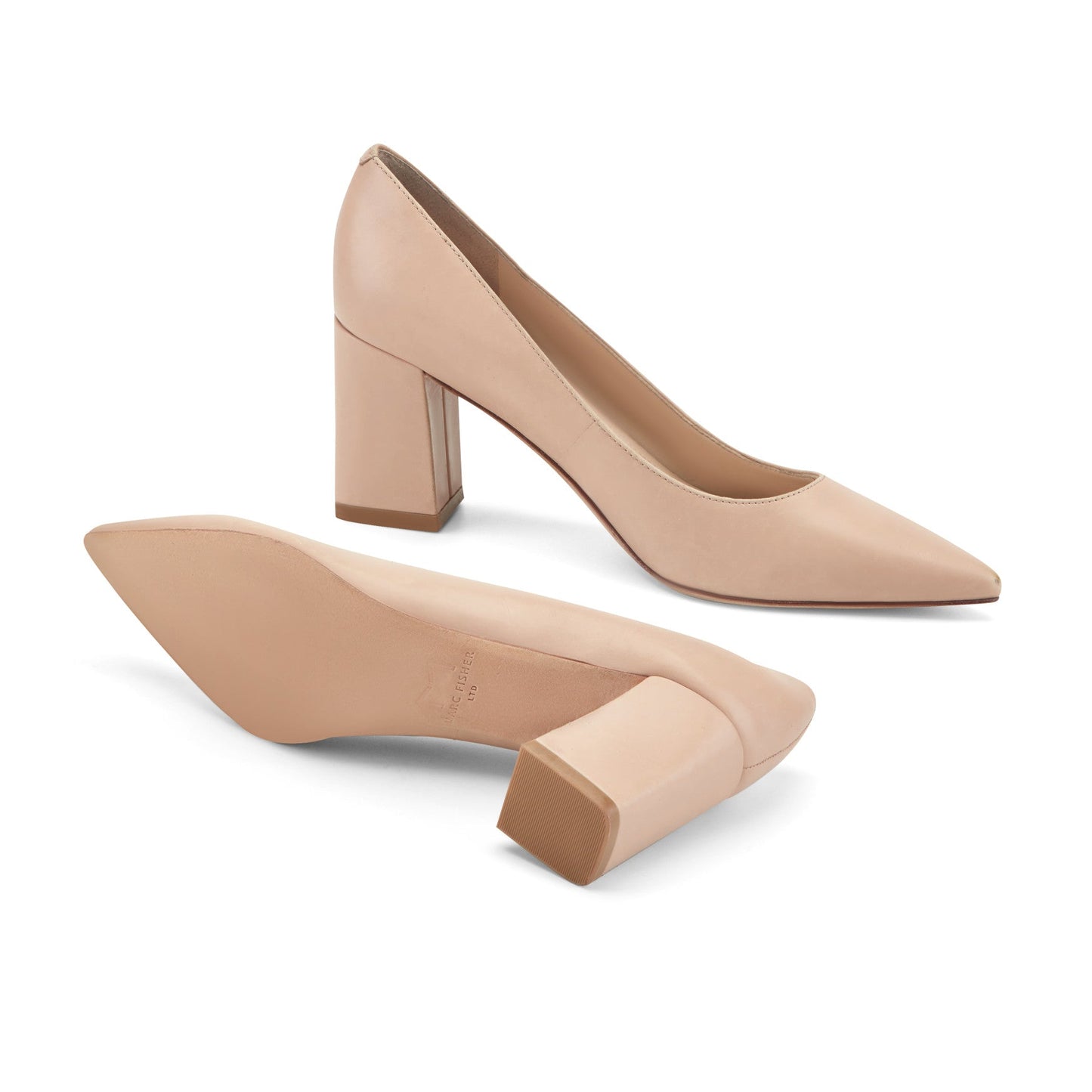 Marc Fisher Zala Block Heel Pointy Toe Pump - Light Natural Leather