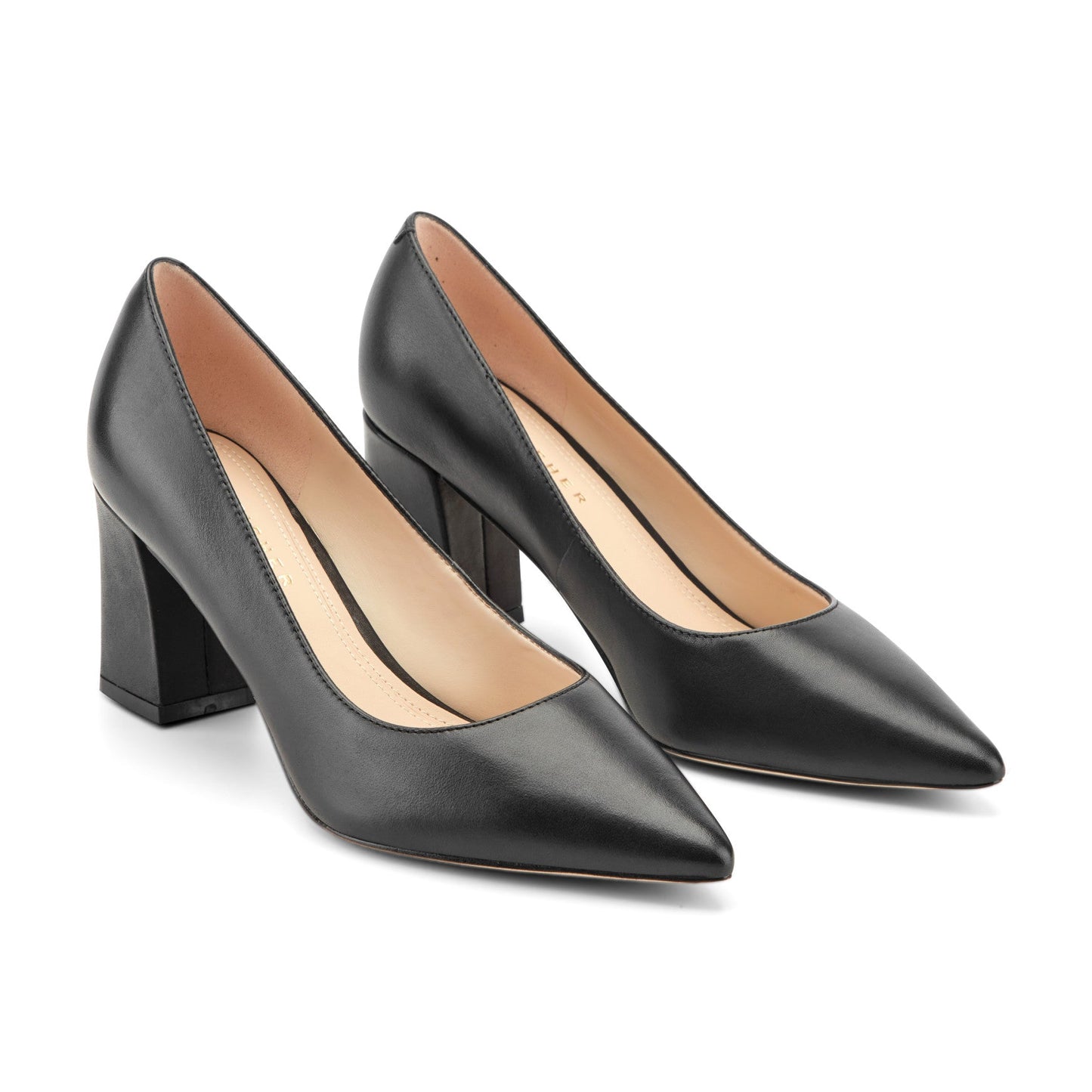 Marc Fisher Zala Block Heel Pointy Toe Pump - Black Leather