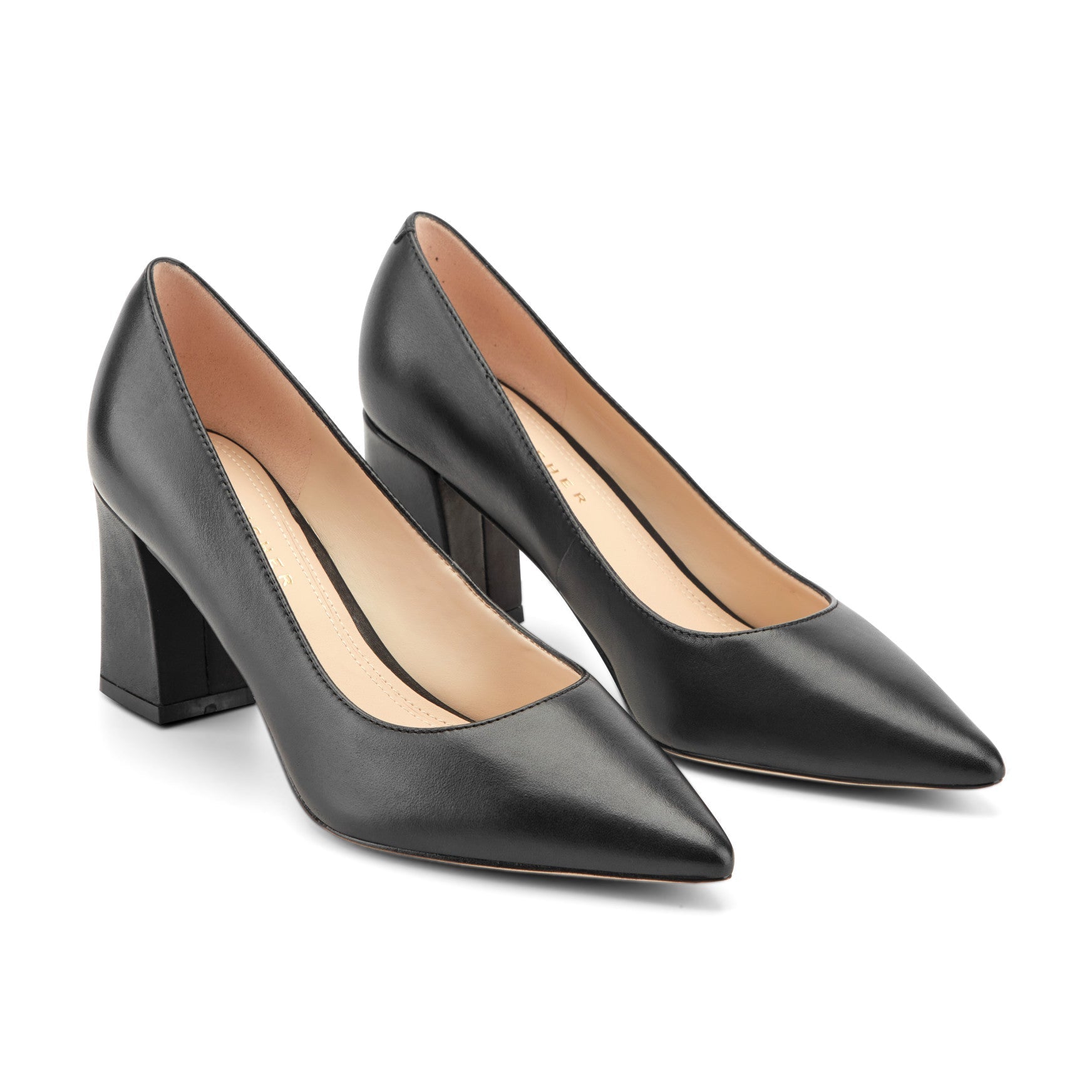 Marc Fisher Zala Block Heel Pointy Toe Pump - Black Leather