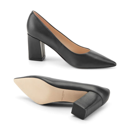 Marc Fisher Zala Block Heel Pointy Toe Pump - Black Leather