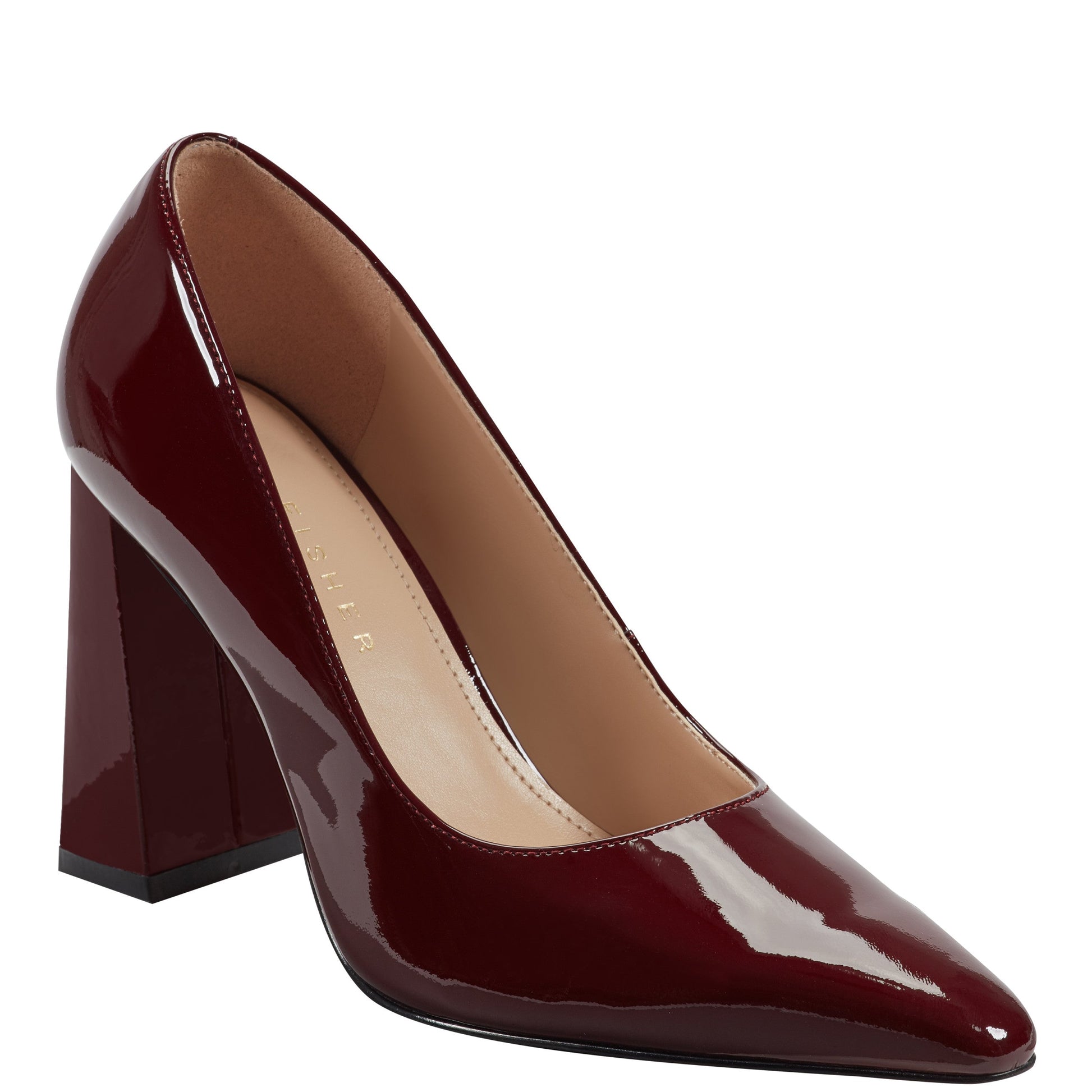 Marc Fisher Minny Leather Block Heel Pump - Merlot Patent Leather