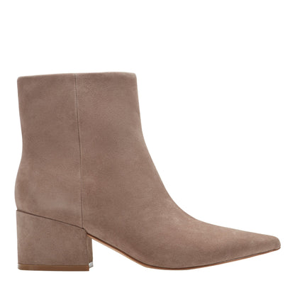 Marc Fisher Alfie Block Heel Leather Ankle Bootie - Taupe Suede