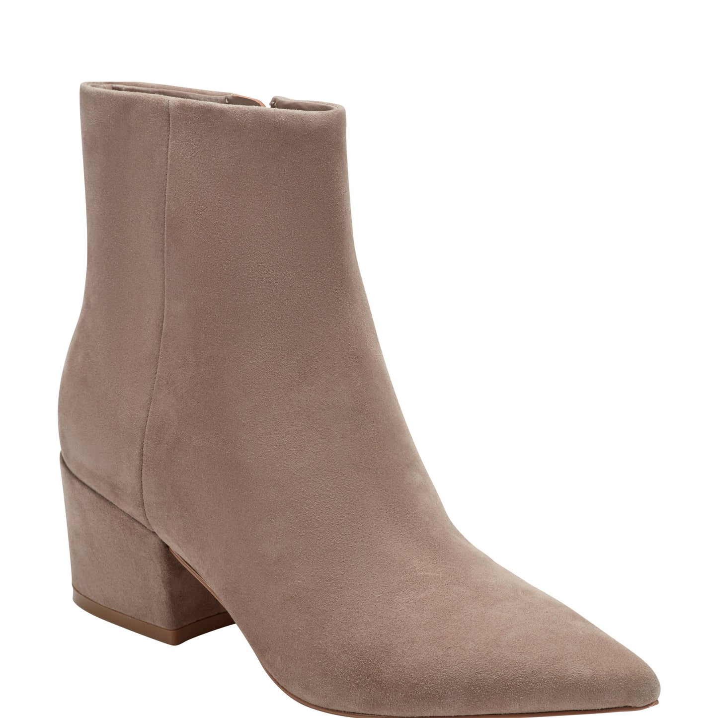 Marc Fisher Alfie Block Heel Leather Ankle Bootie - Taupe Suede