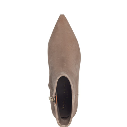 Marc Fisher Alfie Block Heel Leather Ankle Bootie - Taupe Suede