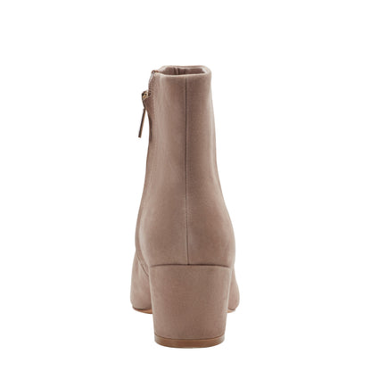 Marc Fisher Alfie Block Heel Leather Ankle Bootie - Taupe Suede