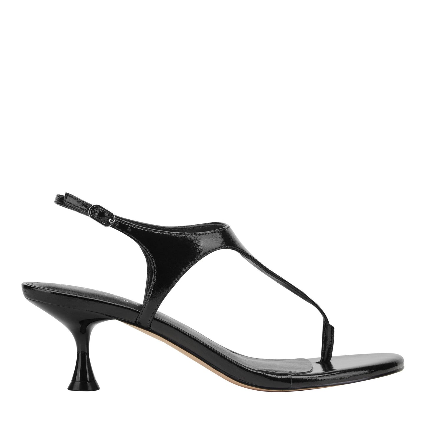Marc Fisher Pelysa Leather Heeled Thong Sandal - Black Patent Leather