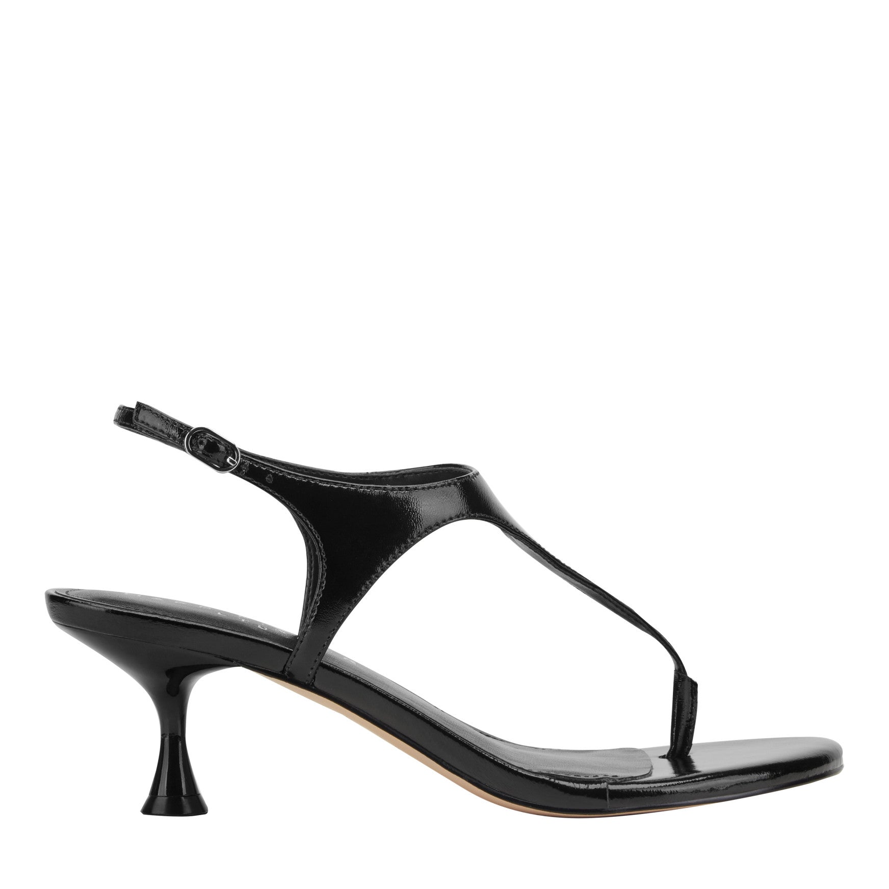 Marc Fisher Pelysa Leather Heeled Thong Sandal - Black Patent Leather