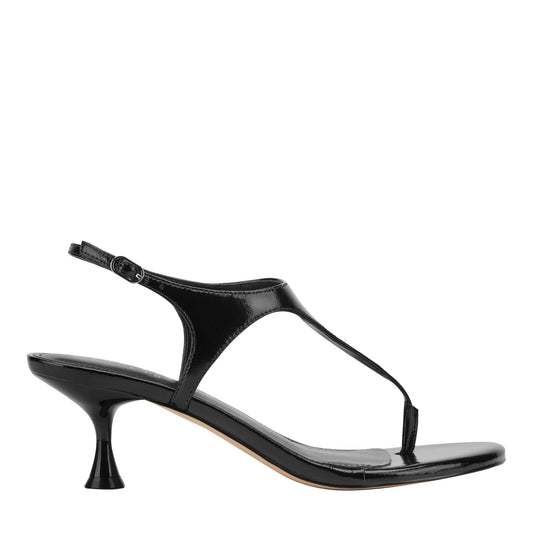Marc Fisher Pelysa Leather Heeled Thong Sandal - Black Patent Leather