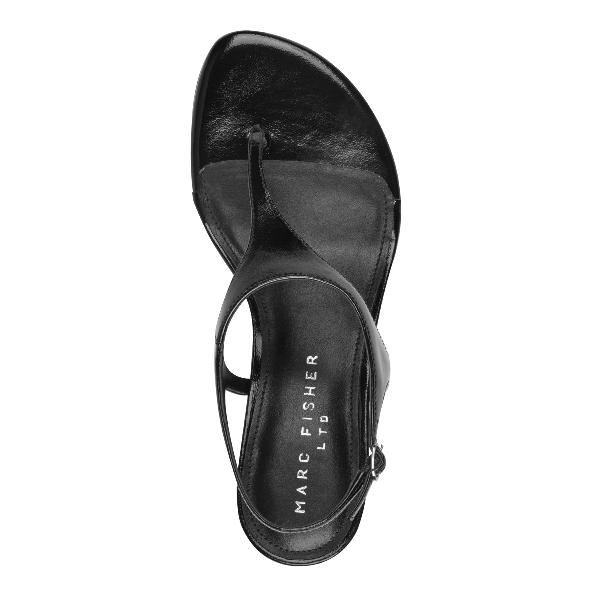 Marc Fisher Pelysa Leather Heeled Thong Sandal - Black Patent Leather