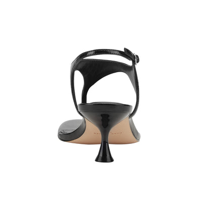 Marc Fisher Pelysa Leather Heeled Thong Sandal - Black Patent Leather