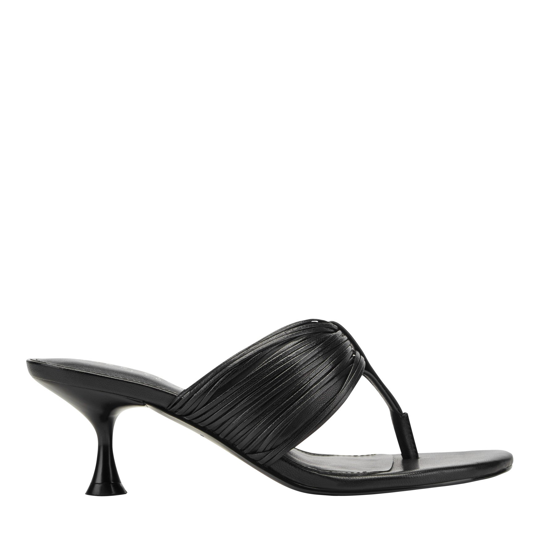 Marc Fisher Pamilla Leather Heeled Thong Sandal - Black Leather