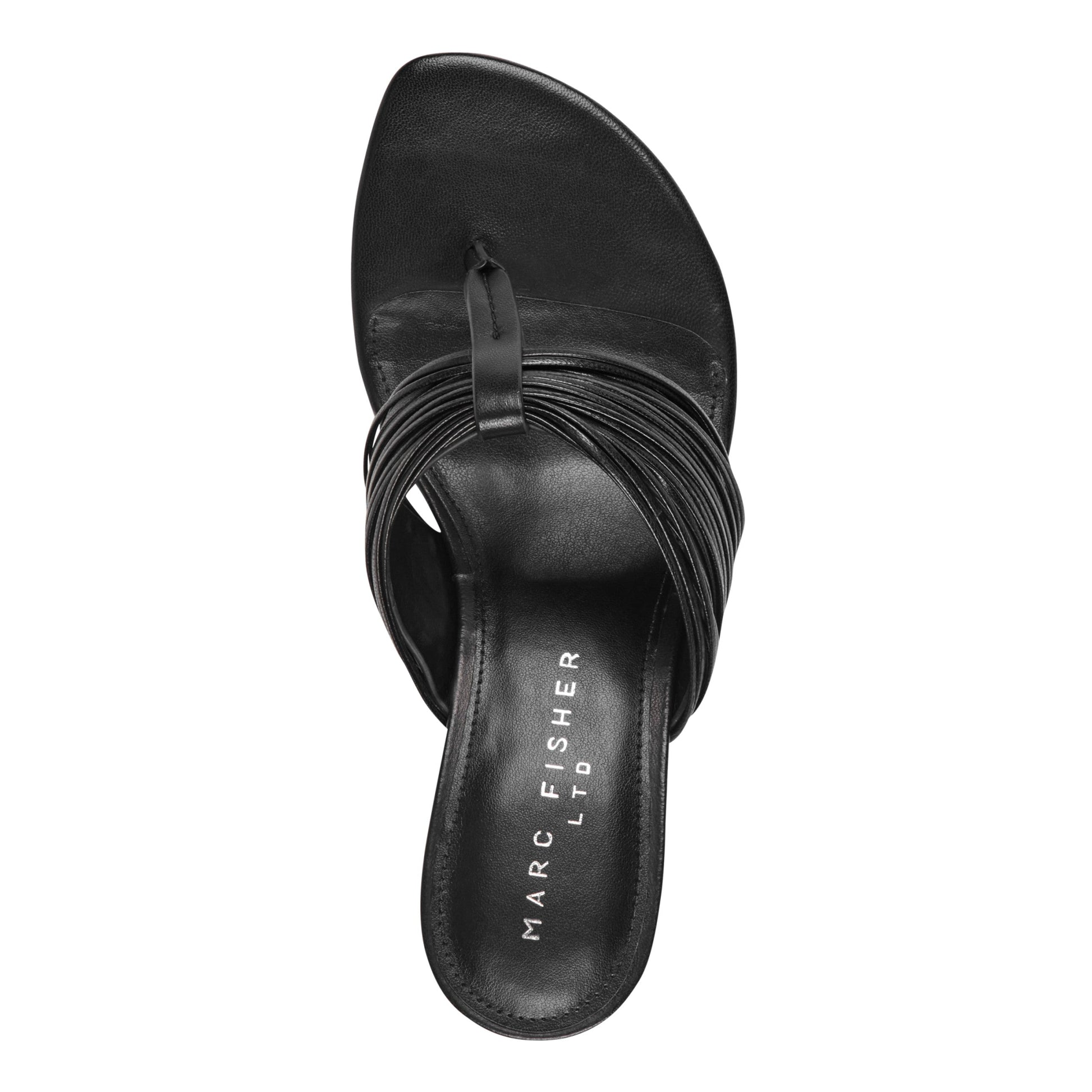 Marc Fisher Pamilla Leather Heeled Thong Sandal - Black Leather