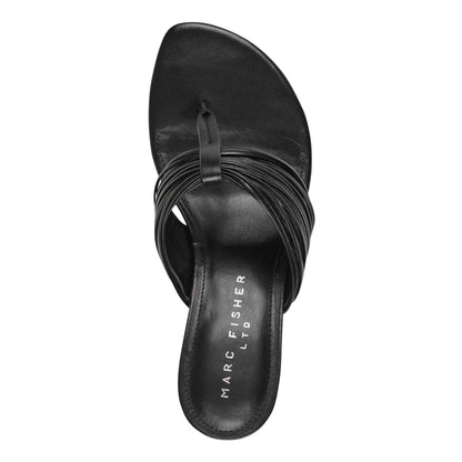 Marc Fisher Pamilla Leather Heeled Thong Sandal - Black Leather
