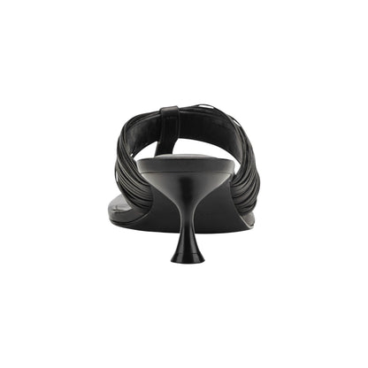 Marc Fisher Pamilla Leather Heeled Thong Sandal - Black Leather