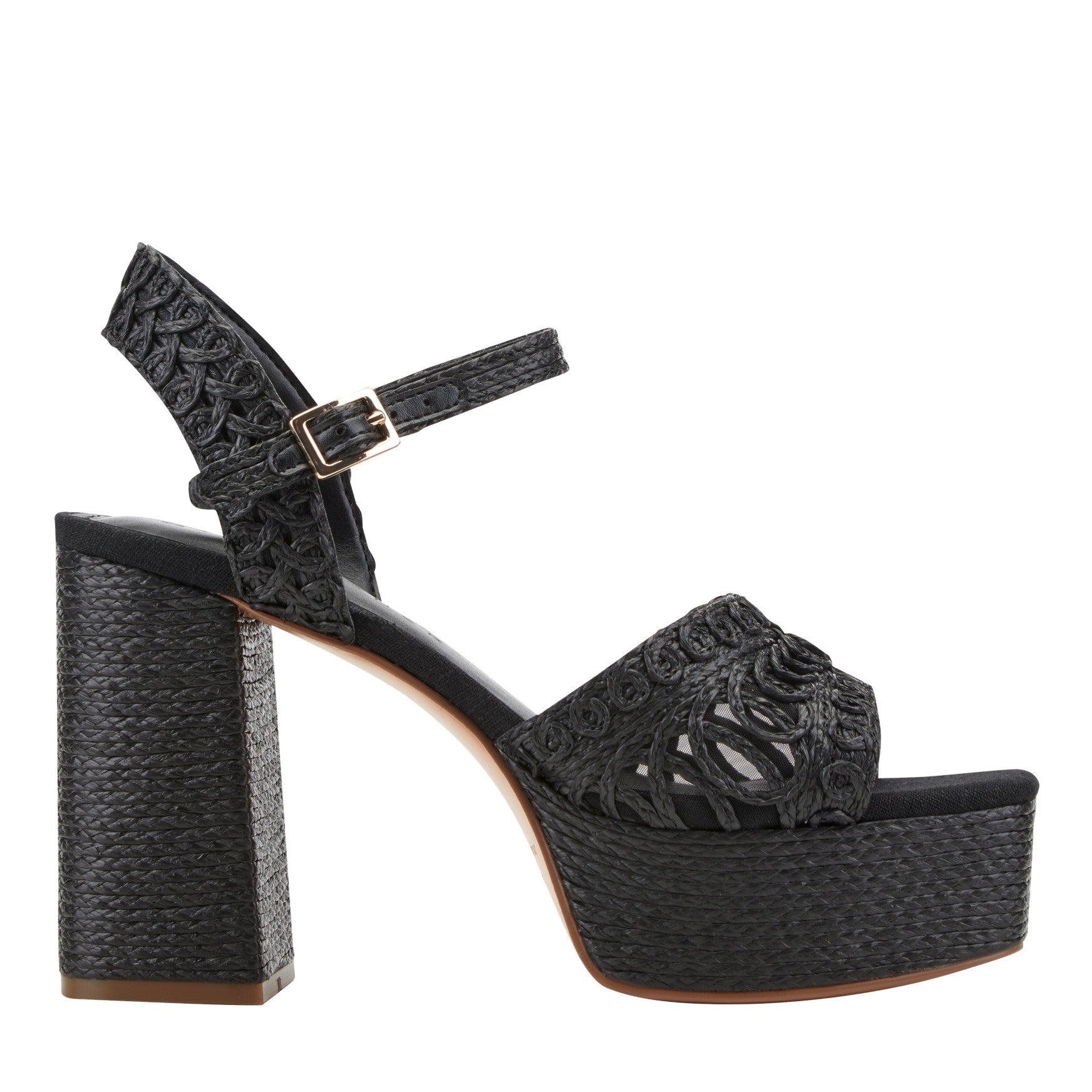 Marc Fisher Chayse Platform Sandal - Black Raffia