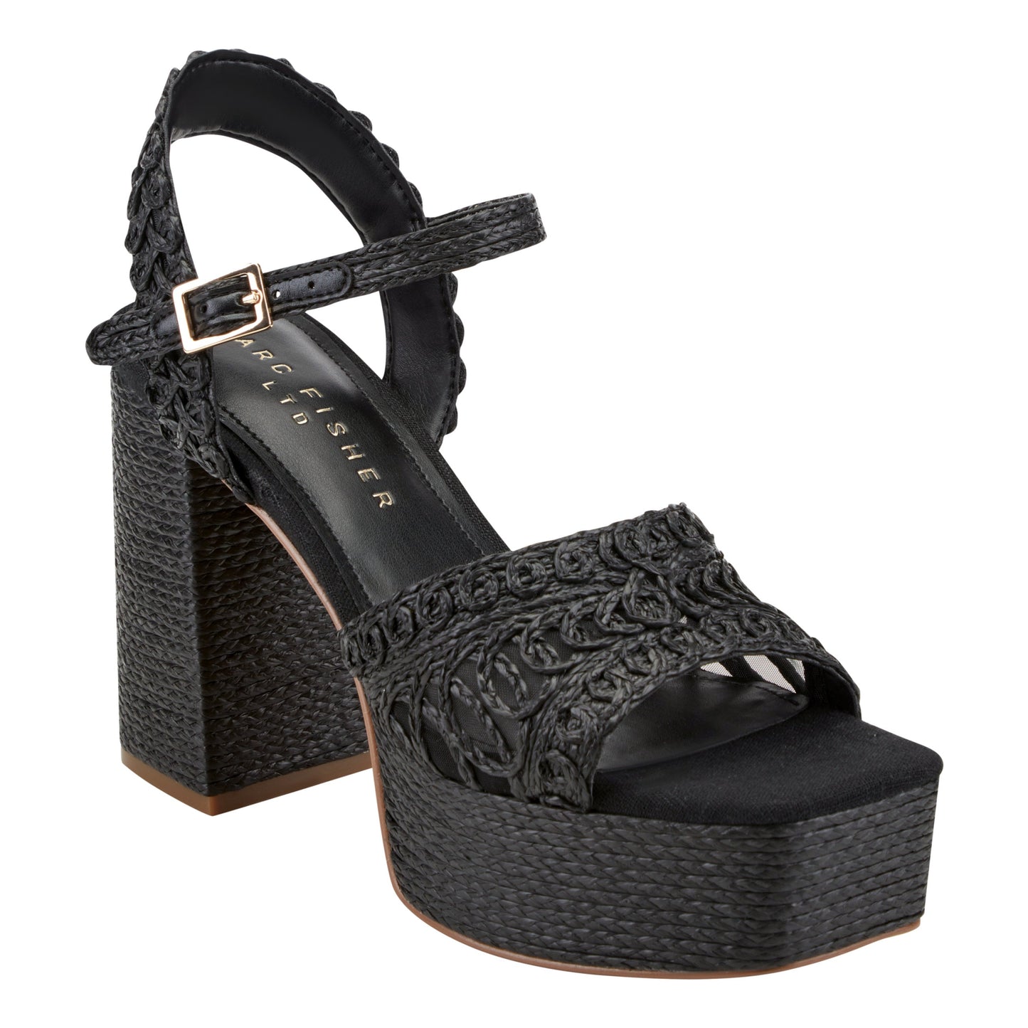 Marc Fisher Chayse Platform Sandal - Black Raffia