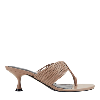 Marc Fisher Pamilla Leather Heeled Thong Sandal - Light Brown Leather