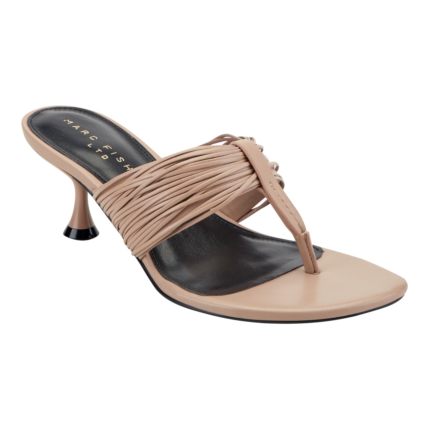 Marc Fisher Pamilla Leather Heeled Thong Sandal - Light Brown Leather