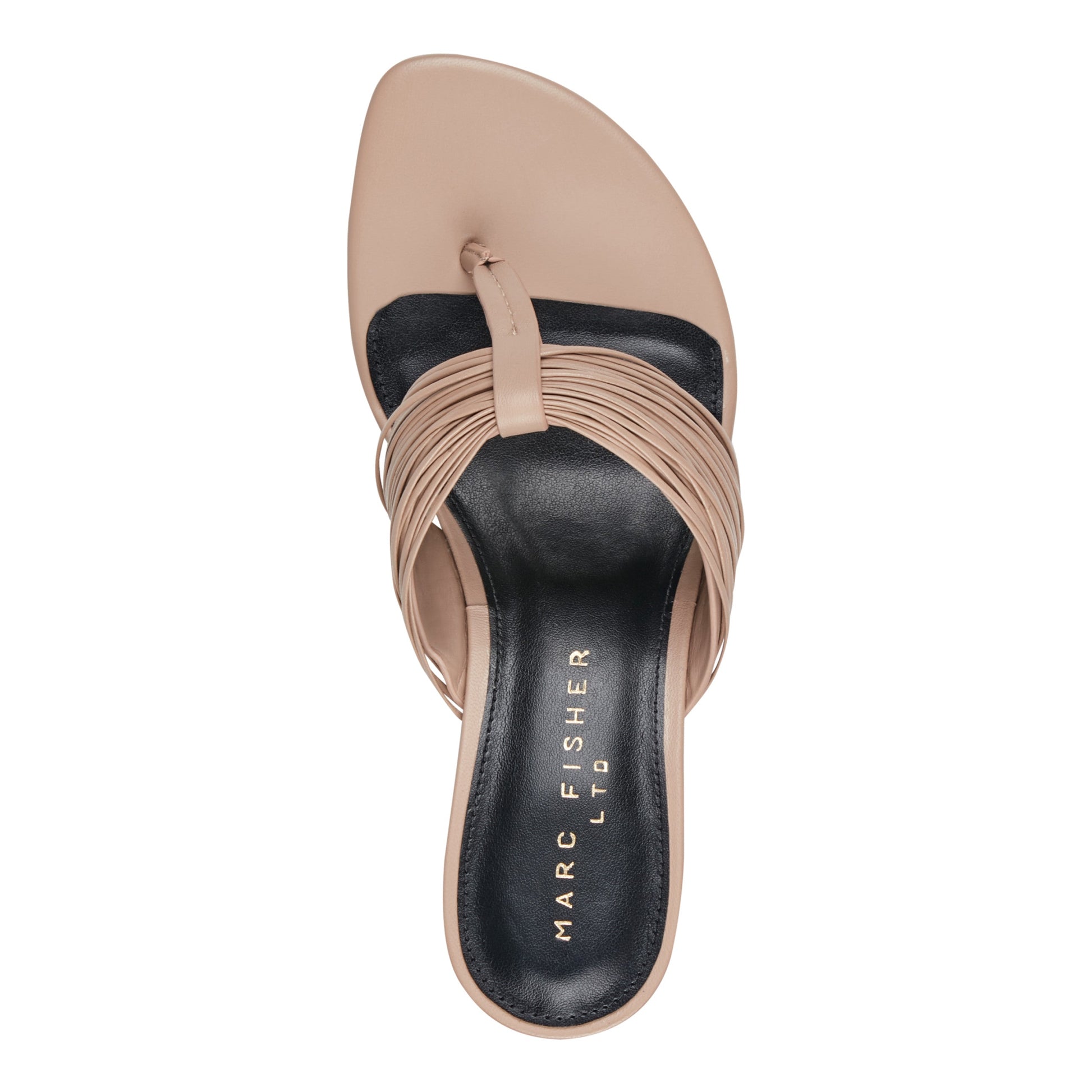 Marc Fisher Pamilla Leather Heeled Thong Sandal - Light Brown Leather