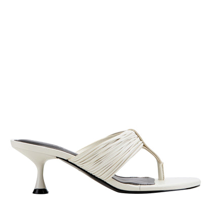 Marc Fisher Pamilla Leather Heeled Thong Sandal - Cream Leather