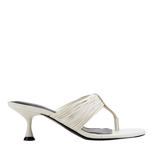Marc Fisher Pamilla Leather Heeled Thong Sandal - Cream Leather