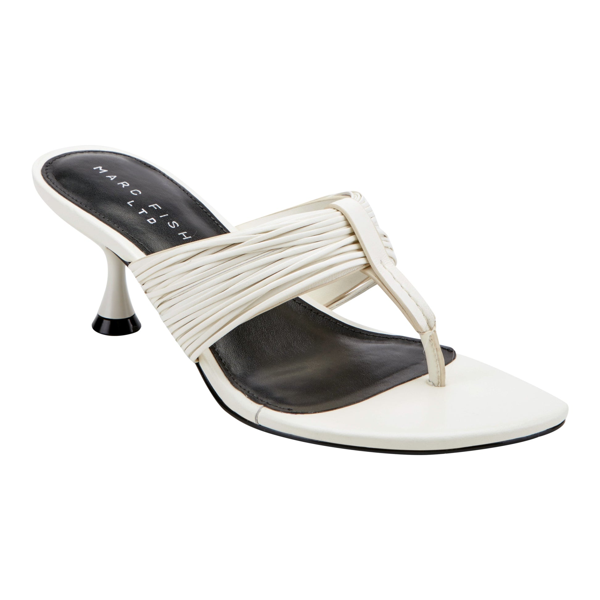 Marc Fisher Pamilla Leather Heeled Thong Sandal - Cream Leather