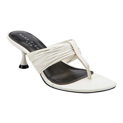 Marc Fisher Pamilla Leather Heeled Thong Sandal - Cream Leather