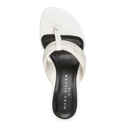 Marc Fisher Pamilla Leather Heeled Thong Sandal - Cream Leather
