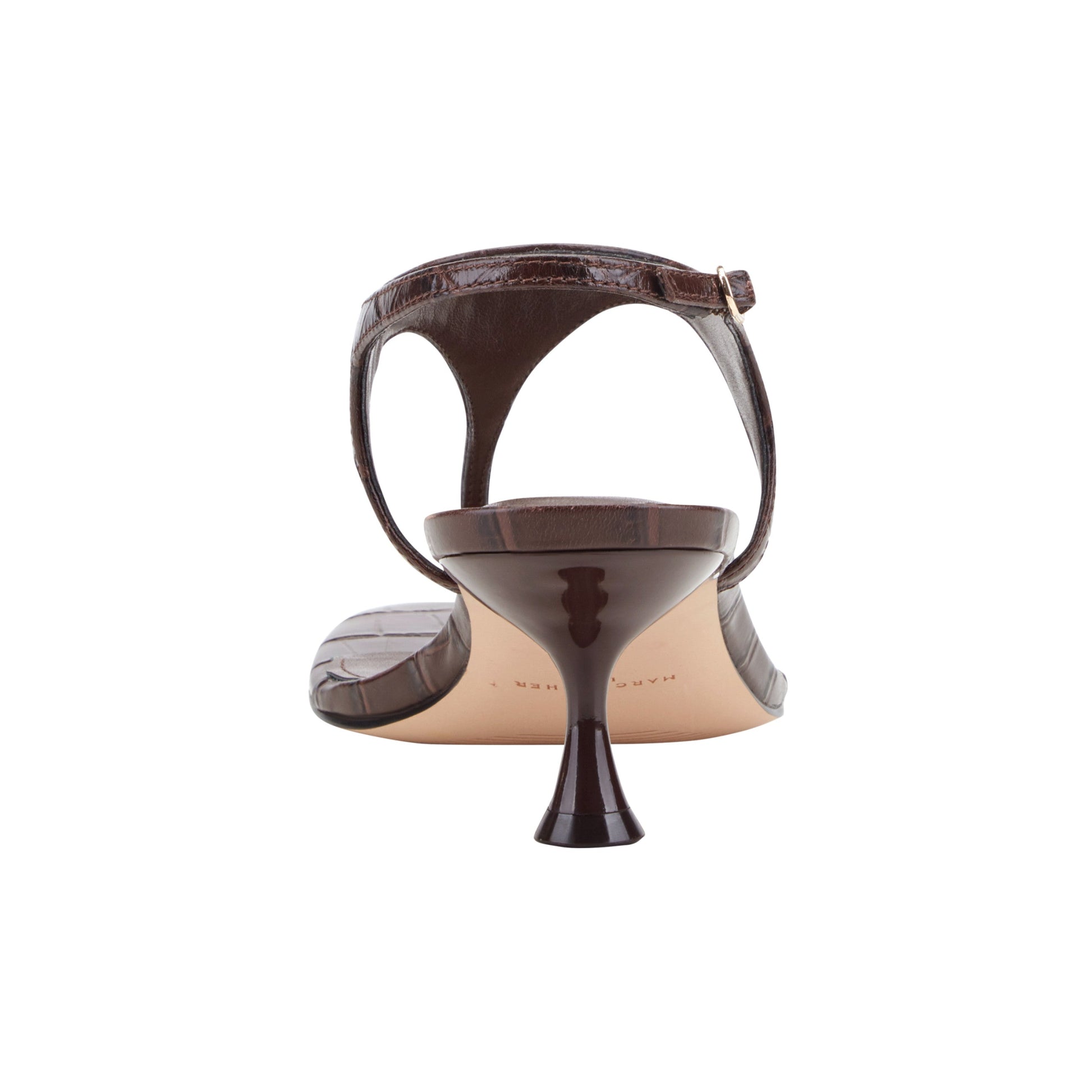 Marc Fisher Pelysa Leather Heeled Thong Sandal - Brown Embossed Croco Leather